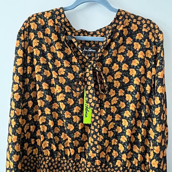 NWT Sam Edelman Black Yellow Floral Long Sleeve Ruffled Hem Maxi Dress sz 1XL - Picture 2 of 13